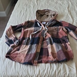 Casual Plaid Hooded Button-Down Shirt for Women